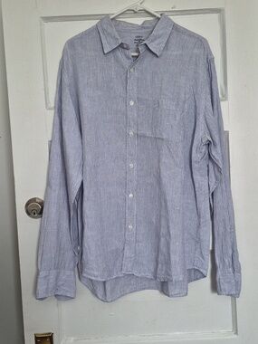 J. Crew Slim Fit Light Blue and White Striped Irish Linen Shirt XL